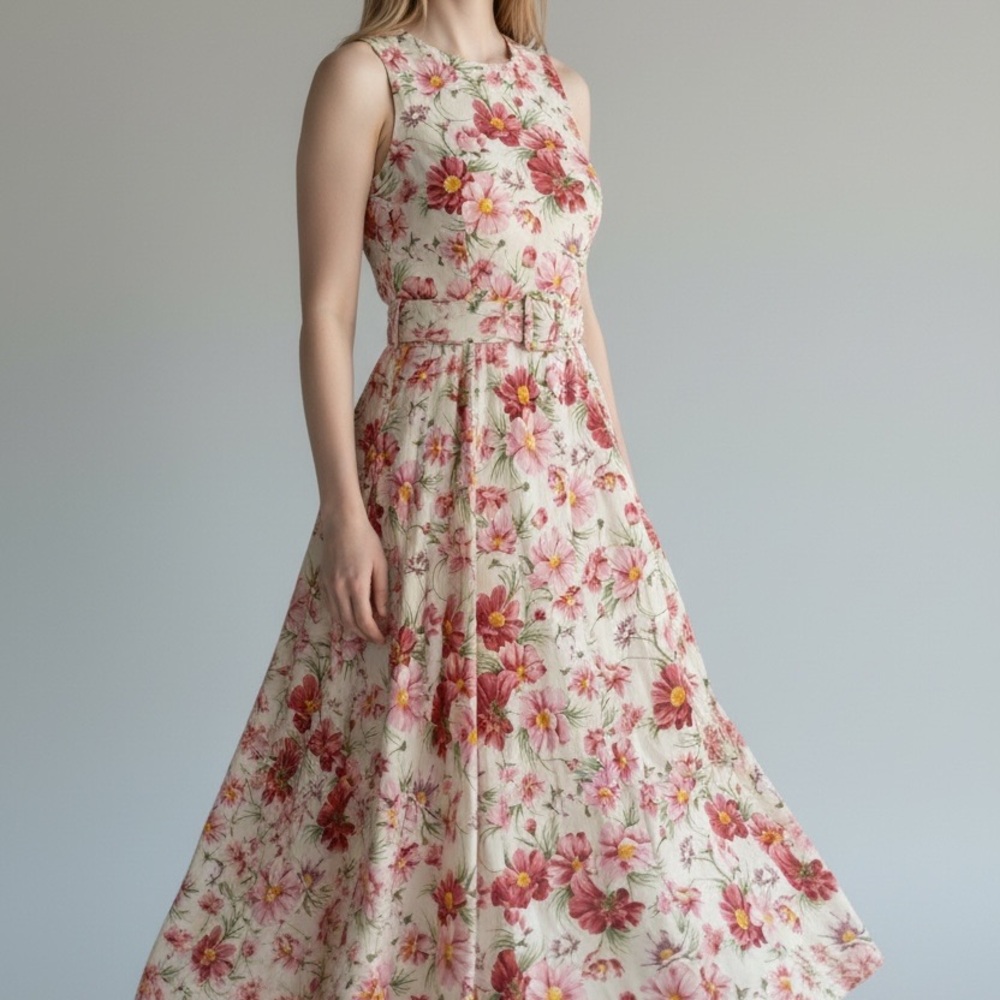 All That Jazz Floral Maxi Dress in Cream with Pink & Red Flowers